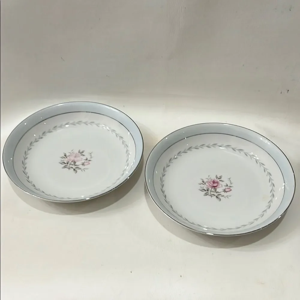 Regency White Blue Silver Pink Rose Floral Dinnerware Set 2 Bowls Floral Design